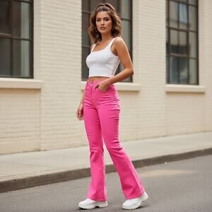 JG JQ Hot Pink Flare Jeans – High Waist Retro 70s Style Pants – Size M